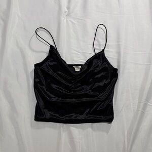 2016 Garage black velour/velvet plunge ruched tank top